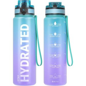Bouteille D'eau,Gourde Sport 1l/500ml/750ml Avec Marqueur De Temps De Motivation,Sans Bpa,Étanche & ,Pour Sport,Camping (1 Bouteille).[B64] - Neuf