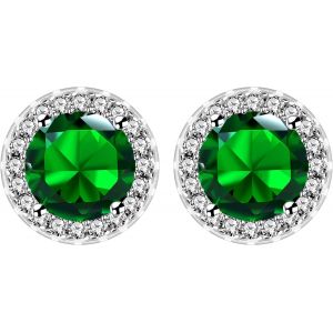 Kal-Boucles D'oreilles Clous Rondes En Zircon Cubique, Classiques Boucles Solitaire Halo Avec Pierre De Naissance Pour Femmes - Neuf