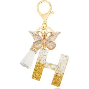 KAL-Porte-Clés Avec Lettre, Keychains Lettre Avec Papillons Pompon Pendentif, Alphabet Porte-Clés, Porte-Clés Initiale Pour Femmes Filles Sac À Main Bagages Décoration - Neuf