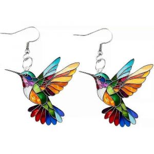Boucles D'oreilles Color&eacute;es Hummingbird,2d Oiseau Design Bijoux L&eacute;gers Cadeau Pour Les Femmes - Neuf
