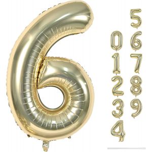 SJZG-Grands Ballons Dor&eacute;s En Forme De Chiffres Pour Femmes - 101,6 Cm - Grand Format - Num&eacute;ro 6 - Film Aluminium Mylar - Auto-Gonflant - Ballons Num&eacute;ros 0-9 - Pour Gar&ccedil;ons Filles Et Gar&ccedil;ons - Pour 6E - Neuf