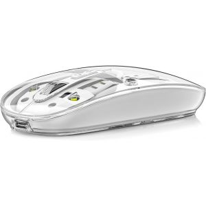 M133 Souris Bluetooth, Souris sans Fil Silencieuse Rechargeable, Trois Modes (BT 5.1/5.1+ 2.4G sans Fil), Niveau de Batterie Visible, Transparente Souris Portable pour Laptop,Blanc - Neuf