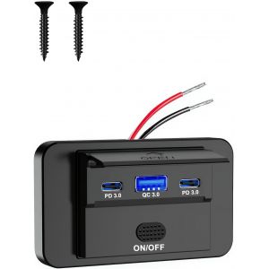 JGD-Prise USB 12V Montage en Surface L&eacute;ger Double Port USB C 36W et QC3.0 18W pour Voiture, 12V/24V Panneau de USB Commande Prise Charge Rapide avec LED pour Voiture Marine Camion Camping-Car SUV - Neuf