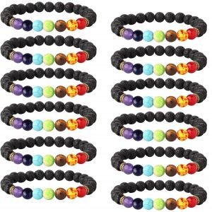 12pcs Pierre De Lave Bracelet Chakras Perles Bracelet Pierre Naturelle Bracelet Diffuseur D'huiles - Neuf