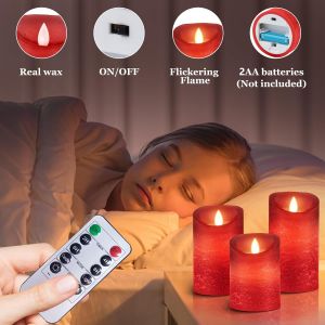 Bougies Led [3 Pcs] Sans Flamme, En V&eacute;ritable Cire, T&eacute;l&eacute;commande, Bougies D'ext&eacute;rieur, Flamme Vacillante, Minuterie De Contr&ocirc;le, D&eacute;coration D'ambiance Int&eacute;rieure & No&euml;l, Mariage, F&ecirc;te (Noir) - Neuf