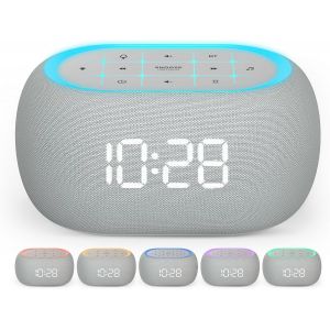 R&eacute;veil Radio avec Haut-Parleur Bluetooth, 2 Haut-Parleurs Hi-FI 10W, Veilleuse 7 Couleurs, Variateur D'affichage 0-100%, R&eacute;veil Num&eacute;rique avec 8 Sonneries pour Chambre et Chevet de Nuit - Neuf