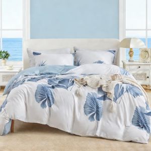 Ulteronixshop-Housse De Couette 220x240 Cm Avec 2 Taies D'oreiller 65x65 Cm - Aquarelle Motif Feuille De Palmier Parure De Lit 220x240 - En Microfibre Avec Fermetures &Eacute;clair, Bleu - Neuf