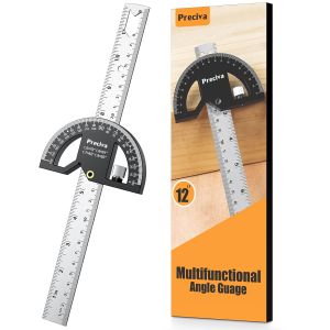 KALANKA-Rapporteur d'angle, R&egrave;gle de Marquage et Mesures en Menuiserie, Outil de R&egrave;gle de Menuiserie 300mm Acier Inoxydable, Chercheur d'angle 0-180&deg; pour Peinture Dessin Mesurer - Neuf