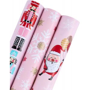 Rouleau De Papier D'emballage De Noël, Mini Rouleau De 3 Rouleaux, 43,2 Cm X 3 M Par Rouleau, Casse-Noisette Rose, Flocon De Neige, Père Noël Et Collection De Vacances - Neuf