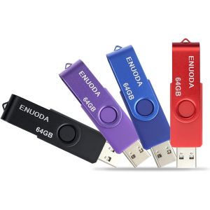 Cl&eacute; USB 64 Go Lot de 4 Clef USB 2.0 Flash Drive Stockage Rotation Disque M&eacute;moire Stick avec Lumi&egrave;re LED pour Le Stockage et la Sauvegarde (Rouge Noir Bleu Violet) - Neuf