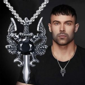 Mode Dragon Épée Collier Croix Pendentif Hip Hop Punk Colliers Pour Hommes Croix Bijoux Accessoires Fête Cadeau D'anniversaire - Neuf