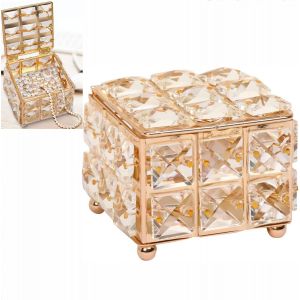 Crystal Cosmétiques De Boîte De Rangement,En Cristal De Cosmétiques De Boîte De Rangement,Un Maquillage, Organisateur,Petit Cosmétiques Boîte De Rangement Avec Couvercle Pour La Table À Langer,(Or) - Neuf