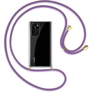 Housse Transparente Compatible Huawei P40 (6,1 Pouces) Avec Cordon Tour De Cou Réglable - Violet, Coins Renforcés Antichocs Et Anti-Rayures - Neuf