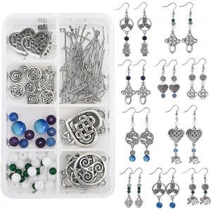 Kit De Cr&eacute;ation De Boucles D'oreilles Trinity (1 Bo&icirc;te) : Breloques N?ud Celtique Tib&eacute;tain, Connecteurs En Forme De C?ur, Pendentifs Et Perles Pour Femmes. - Neuf