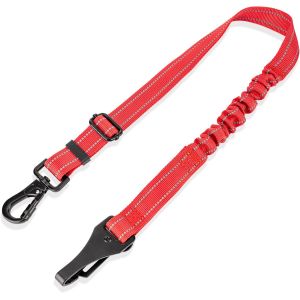 Ceinture Securite Chien Voiture, Harnais Laisse Voiture Chien Attache Avec Absorption Des Chocs &Eacute;lastique Et Mousqueton En M&eacute;tal Pour Tous Les Chiens Et Chats (Rouge, 60cm*1) - Neuf