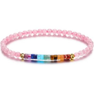 Eryi-Bracelet 7 Chakras Perles Pierre Naturelle Reglable Bracelet Pierre Précieuse Améthyste ?il De Tigre Obsidienne Quartz Rose Femme Fille Bijoux Cadeau Bonheur Anniversaire - Neuf