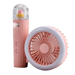 Mini ventilateur de poche portable avec humidificateur, veilleuse, rechargeable, pliable et silencieux, pour voyage, bureau, interieur et exterieur - Neuf