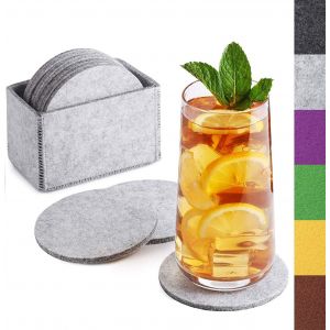 Kal-Dessous De Verre Rond En Feutre - Lot De 10 - Gris Clair - Design Chic - Protège Les Surfaces - 10 Cm De Diamètre - Neuf