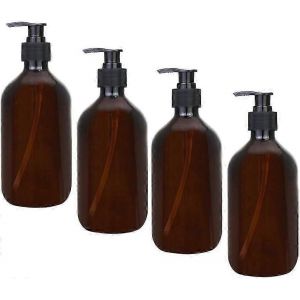 4pcs Distributeur Ambre 500ml Bouteilles Distributrices Bouteilles Pompe Ambre Vide Bouteille En Plastique Ambrée - Neuf