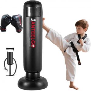 Punching Ball Enfants Avec Gants De Boxe: 150cm Sac De Boxe Enfant Gonflable Pour La Karaté - Sac De Frappe Enfant Cadeaux Pour Garçons Et Filles 3-12 Ans - Neuf