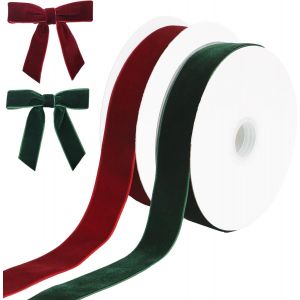 Ruban De Velours Rouge Et Vert - Aqsacokiya - 2,5 Cm &times; 20 M, Pour Noeud De Noel, Mariage, Bouquet De Fleurs, D&eacute;coration De Noel - Neuf