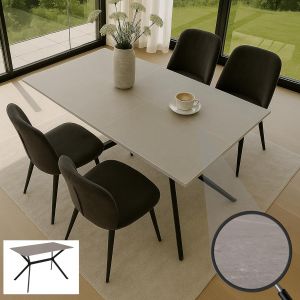 Table de salle &agrave; manger HWC-O58, table &agrave; manger en pierre fritt&eacute;e m&eacute;tallique, aspect marbre 120 cmgris - Neuf