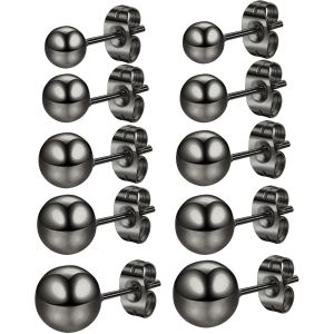 Kal-5 Paires Boucles D'oreilles Boules Noires Or Argent,Hypoallergénique Boucle D'oreille Acier Inoxydable,Boucles D'oreilles Boules Femme Homme,Piercing Oreille Cartilage Helix Piercing - Neuf