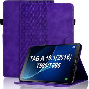 Coque Pour Samsung Galaxy Tab A6 10.1 Pouce 2016 Housse Sm-T580/T585 Cuir Pu Etui Flip Portefeuille Case Treillis Avec Multi-Angle Support Et Poche, Violet[Coq9124309] - Neuf