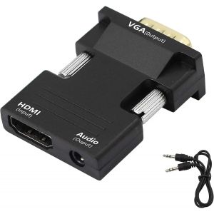 Adaptateur Hdmi Vers Vga Avec Audio 1080P Hdmi Femelle Vga M&acirc;le Adaptateur Convertisseur 3,5 Mm C&acirc;ble Audio Pour Memory Roku, Ordinateur Portable, Pc, Projecteur, Tv, Moniteur Et Plus[Z792] - Neuf