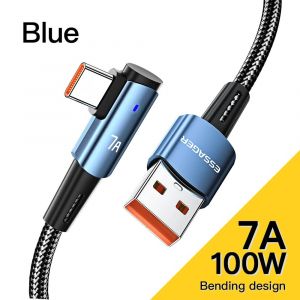 Essager 100W USB Type C vers USB C câble Angle de 90 degrés pour iPad MacBook Pro Xiaomi Samsung Huawei charge rapide c Date fil-1m-Blue 7A Cable - Neuf