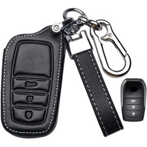 &Eacute;tui de Protection pour cl&eacute; de Voiture-en Cuir de Vachette-pour Highlander Corolla Camry Fortuner Hilux 86 RAV4 C-HR-Noir - Neuf