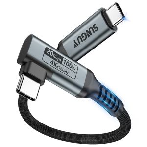 JGD-C&acirc;ble de transfert de donn&eacute;es USB C vers USB C de 0,5 m, USB 3.2 Gen2 de type C, 20 Gbit/s, 100 W, charge rapide, angle droit, transmission vid&eacute;o 4K @ 60 Hz pour iPhone 16/15 Pro Max - Neuf