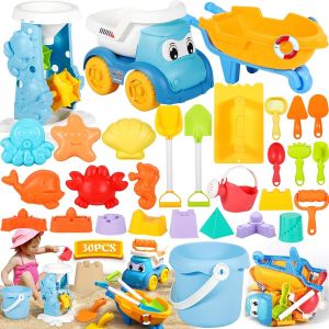 KAL-Jouet De Plage, 30 Pcs Bac À Sable Jouets De Plage,Kit De Jeu De Plage Enfant Avec Sac En Filet, Roue À Eau,Pelle Rateau Plage Chateau,Moules À Sable Jouets Pour Enfants Intérieur Ou Extérieur - Neuf