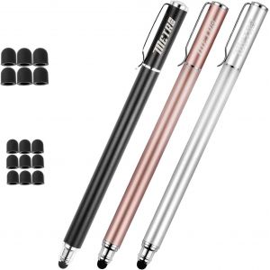 2 en 1 Stylet Stylus Pointe Fine Écran Tactile Capacitif Stylo+ 15 Embouts de Rechange pour Smartphones Comprimés iphone ipads (Noir/Rose Or/Argent) - Neuf