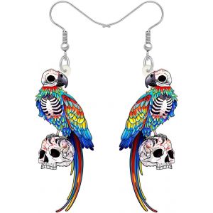 Kal-Boucles D'oreilles Perroquet Tête De Mort En Acrylique Charms Halloween Oiseaux Cadeaux Pour Femmes Filles Bijoux Anime - Neuf