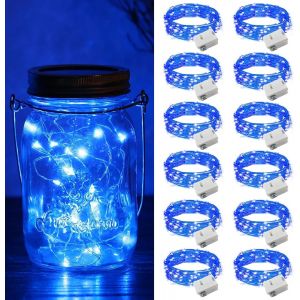 Trahoo-Mini Guirlande Lumineuse Bleue &Agrave; Piles 2 M 20 &iquest;M Led Bande Lumineuse Courte Pile Bouton Guirlande Lumineuse De No&euml;l Lot De 12 Pi&egrave;ces Petite Guirlande Lumineuse Bleue - Neuf
