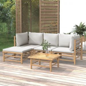 Prolenta Premium - Salon De Jardin 5 Pcs Avec Coussins Gris Clair Bambou - Neuf