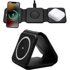 JGD-Chargeur Induction sans Fil 3 en 1 Pliable, Station de Recharge sans Fil 15W Compatible avec iPhone 17/16/15/14/13/12/11 Pro Max Plus, Watch Ultra 10/9/8/7/6/SE, Earbuds Pro 4/3/2 avec C&acirc;ble 1M(B - Neuf