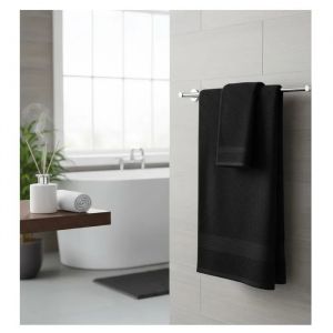 Serviette De Toilette 50 X 90 Cm Lilas Noir - Neuf