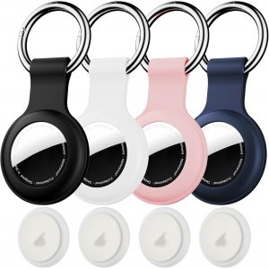 MEVRONISSHOP-Lot de 4 &Eacute;tuis pour Aairtag Apple,siliconeporte cle airtag, &eacute;tanche IPX8 pour Etui airtag, localisateurs d'&eacute;tiquettes Porte airtags pour Porte-cl&eacute;s, &eacute;tiquettes de Bagages,cl&eacute;s,Animaux - Neuf