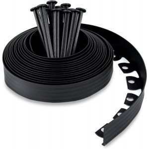 Bordure De Jardin Souple En Plastique De 10 M - Hauteur : 5 Cm - Avec 30 Piquets De Fixation - Pelouse, All&eacute;e, Parterre De Fleurs - Bordure D'Ext&eacute;rieur Facile &Agrave; Installer - Neuf