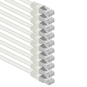 Kal-7,5 M Blanc - Lot De 10 Câbles Réseau Cat.6 Patch Cable Cat6 S-Ftp Gigabit Lan Pimf Cat 6 Cuivre Cu Sans Halogène Internet Dsl Console De Jeu Smart Tv - Neuf