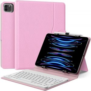 Étui Qwert Clavier Universel Compatible Avec 9"",9.7"",10.1"",10.2"",10.4"",10.5"",10.9"",11"" Tablette,Coque Clavier Bluetooth Sans Fil Amovible Et Support De Stylet Pour Fire Pixel Autres, Bouquet Rose - Neuf