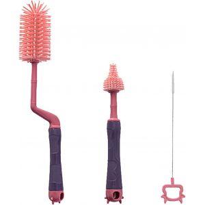 Lot De 3 Brosses À Biberons En Silicone, Brosses À Biberons, Brosses À Tétons, Brosses À Paille, Rotatives À 360°, Poils Extra Doux Anti-Rayures, Pour Nettoyer Les Biberons (Rose) - Neuf