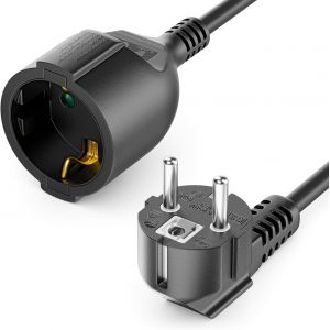 3,0m C&acirc;ble D`Extension avec Prise Type f (CEE 7/4) Coud&eacute;e &agrave; 90&deg; vers Prise (CEE 7/3)-Cordon D`Alimentation pour TV,PC,Ordinateur,Vid&eacute;oprojecteur-Noir - Neuf