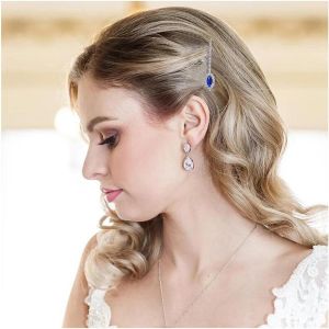 Lbgwp60-Barrettes À Cheveux Vintage En Cristal Saphir Bleu Pour Mariage - Barrette À Cheveux Vintage Avec Strass - Barrette À Cheveux Décorative En Zircone Cubique - Pour Mariée (Style A) - Neuf