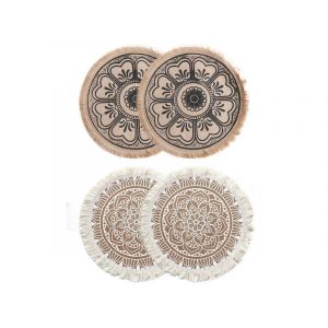 Lot De 4 Sets De Table Ronds En Jute 41 Cm Pour D&eacute;coration De Table &Agrave; Manger &iquest; Motifs Fleurs Noires Et Lotus Blanc - Neuf