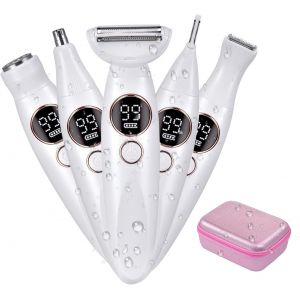 Oayew-Rasoir Electrique Femme, 5 En 1 Tondeuse Femme Intime Avec Station De Recharge Usb Pour Visage, Bras, Jambes, Aisselles, Bikini, Ipx7 Tondeuse Maillot Femme, Indolore Tondeuse Partie Intime Fem - Neuf