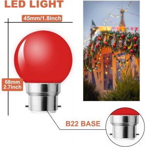 Lot De 20 Ampoule Led Couleur B22 Baillonette,Ampoules B22 Led 1w G45,Ampoule Guirlande Exterieure,&Eacute;quivalent 5w,Rouge Jaune Bleu Vert Orange,Pour Cha&icirc;ne,Veilleuses De F&ecirc;te - Neuf