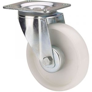 Ruedas Alex - Roulette Pivotante De Poliamix Avec Plaque Et Axe Lisse, Couleur Blanche, Charge Max. 170 Kg, 12,5 Cm - Neuf